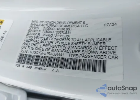 2024 Honda Accord Hybrid Sport из США, поврежденный, VIN 1HGCY2F51RA084441